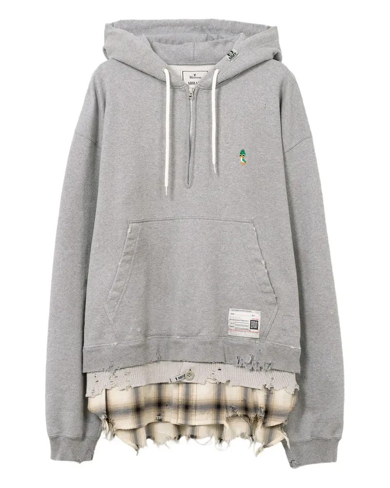 MIHARAYASUHIRO Ausgefranster Hoodie im Layering-Look - Grau Grau