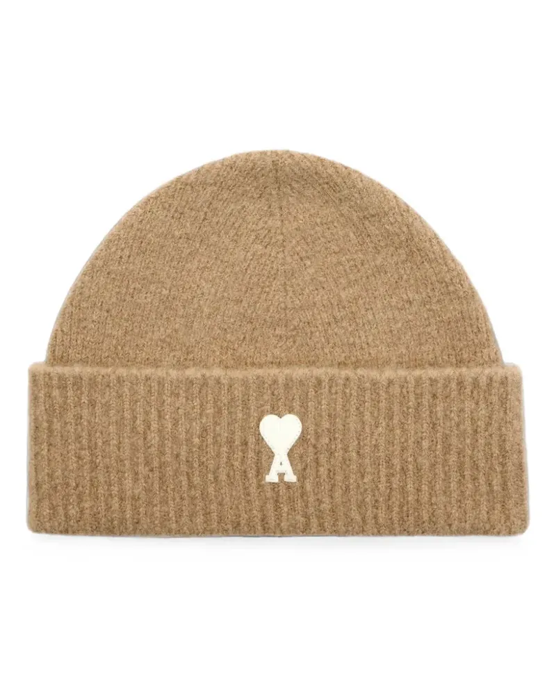 AMI Paris beige alpaca beanie with Ami de Coeur - Nude Nude