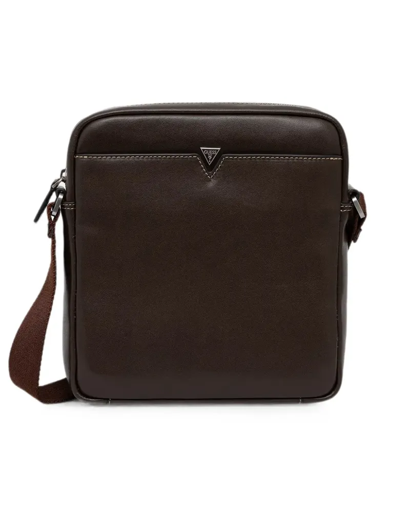 Guess logo-plaque top-zip messenger bag - Braun Braun