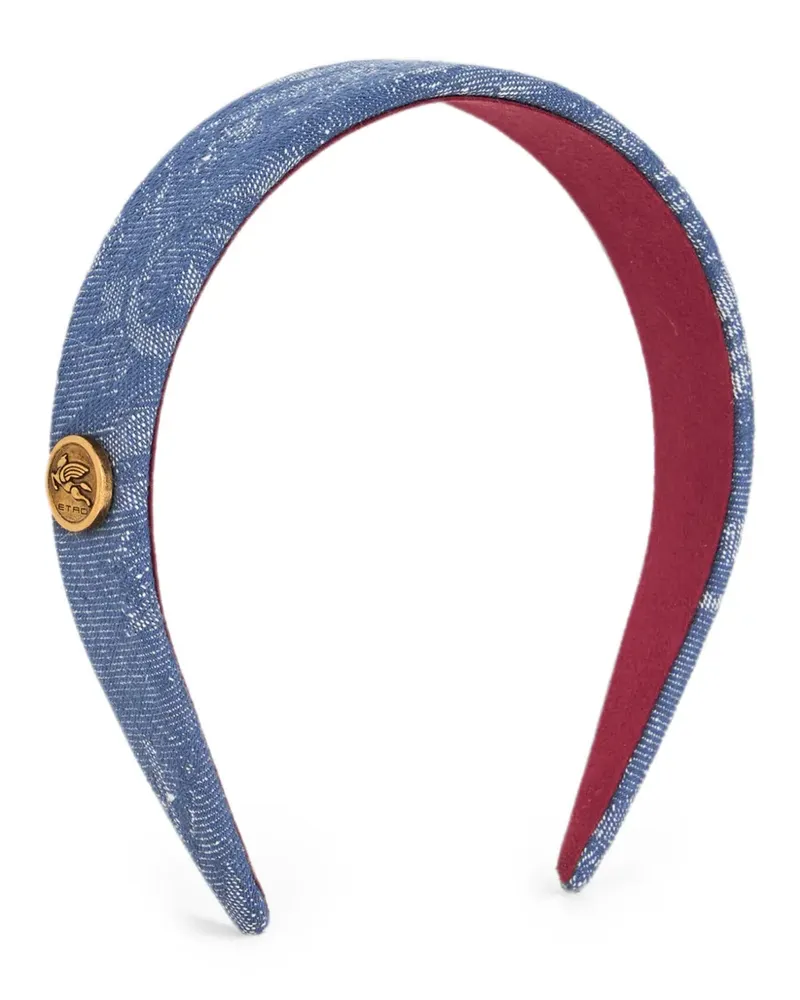 Etro cotton and linen jacquard denim hair band with leafy motif - Blau Blau