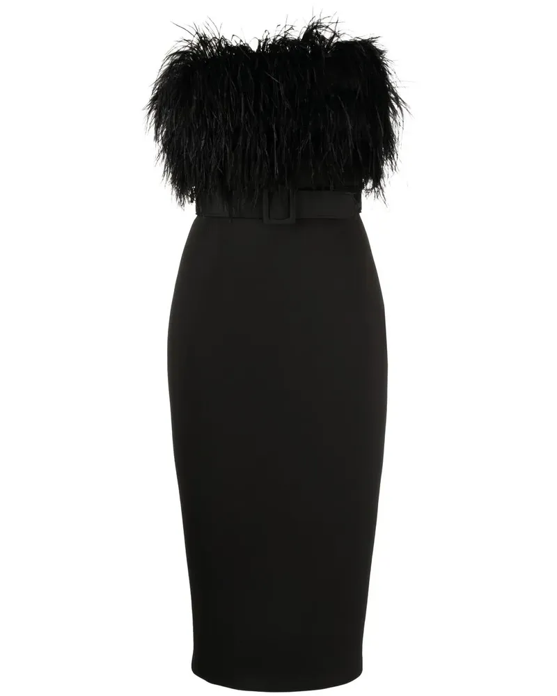 Badgley Mischka Schulterfreies Kleid mit Straußenfedern - Schwarz Schwarz