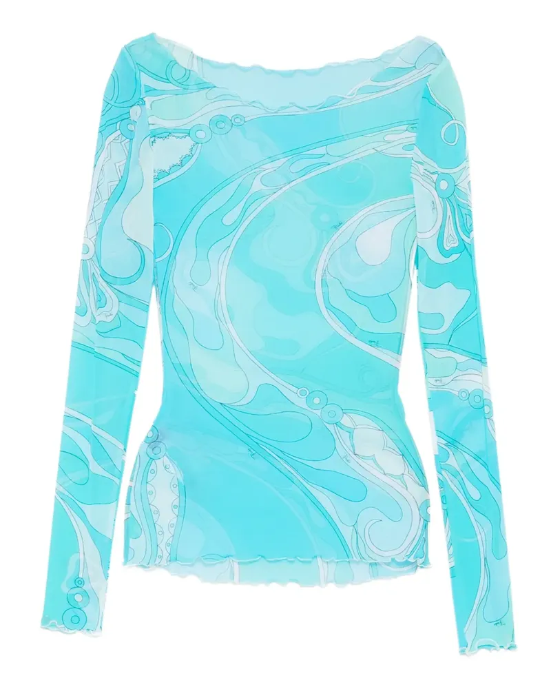 Emilio Pucci Orchidee-print boat-neck long-sleeve top - Blau Blau
