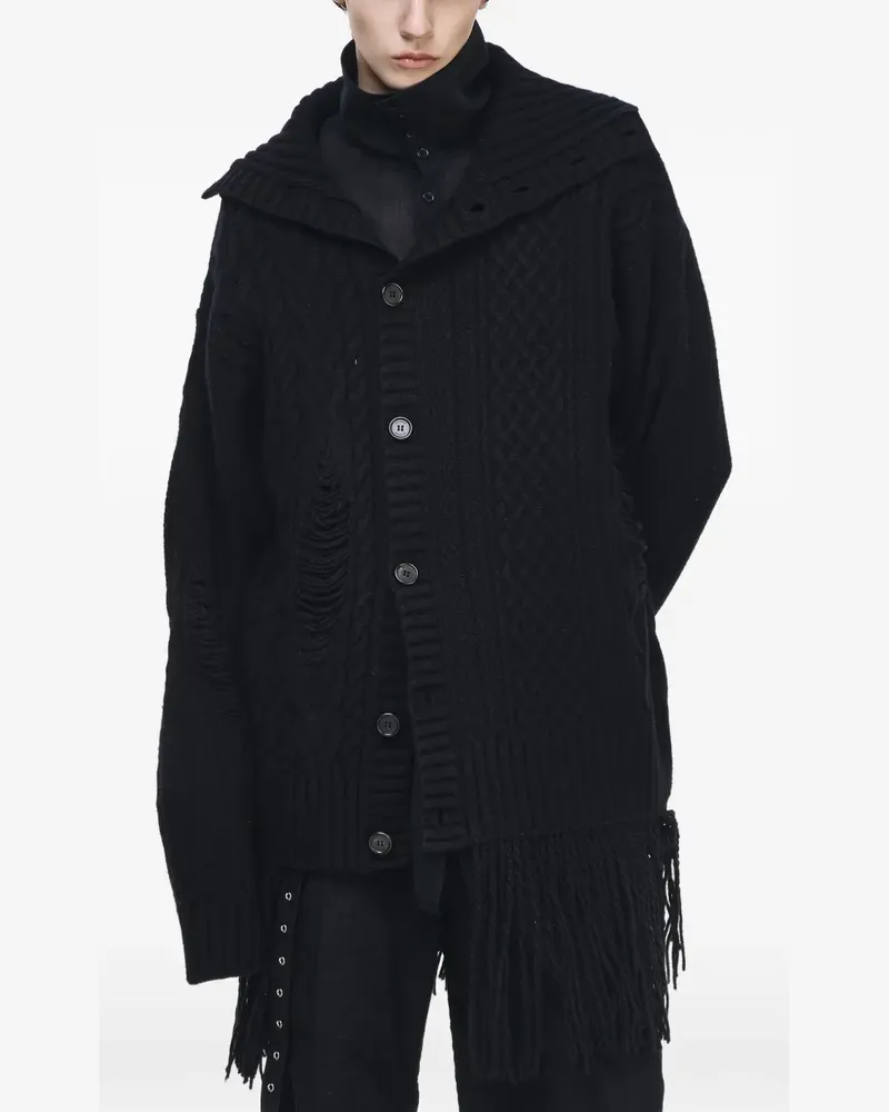 SONGZIO Plastron Zopfstrick-Cardigan im Distressed-Look - Schwarz Schwarz