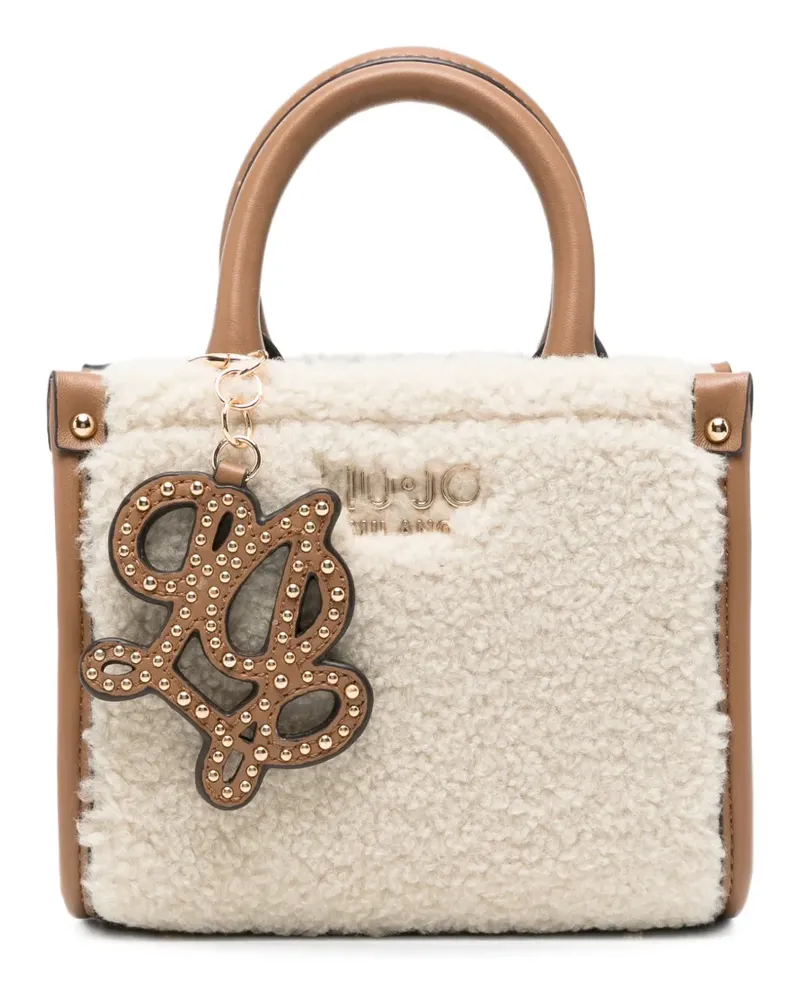 Liu Jo faux-shearling logo-plaque tote bag - Nude Nude