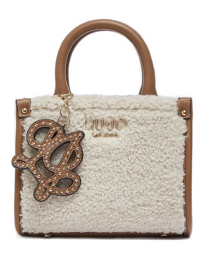 Liu Jo Tote Bag aus Faux Shearling mit Logo-Schild - Nude Nude