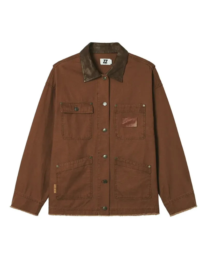 Izzue Ungesäumte Jacke mit Kontrastkragen - Braun Braun