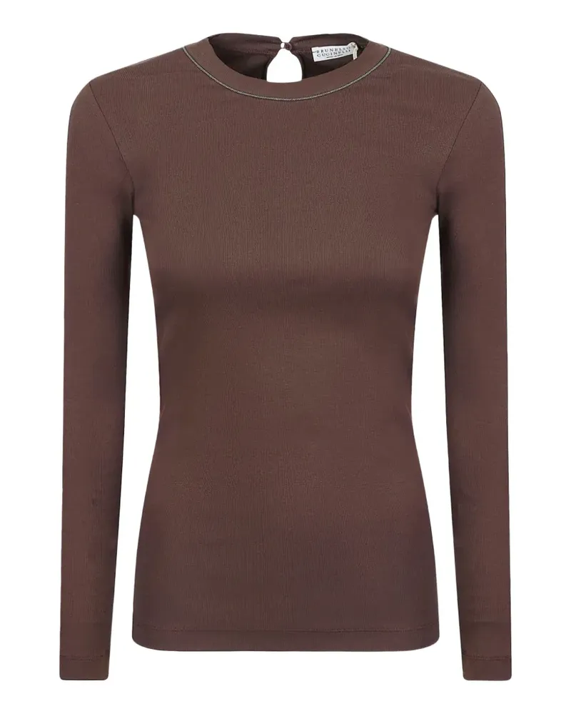 Brunello Cucinelli Monili-chain ribbed top - Braun Braun
