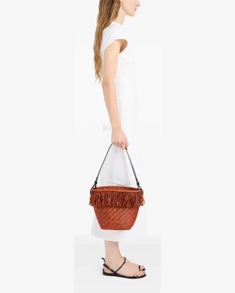 Proenza Schouler fringe-trim raffia bucket bag - Orange Orange