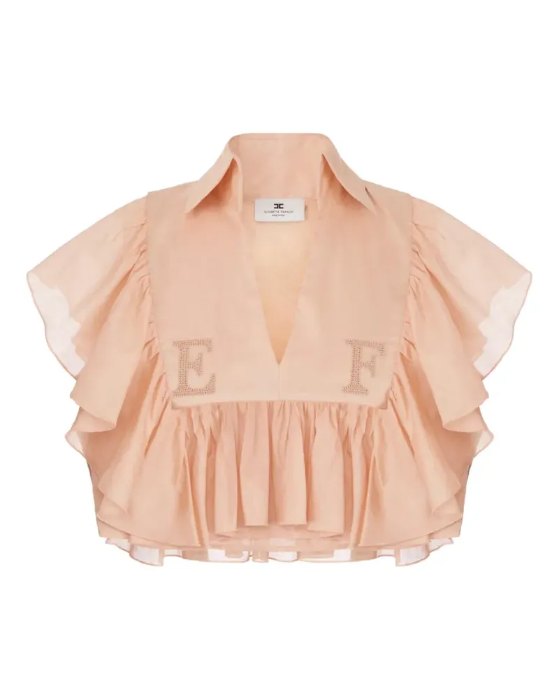 Elisabetta Franchi cotton voile shirt with flounce - Rosa Rosa