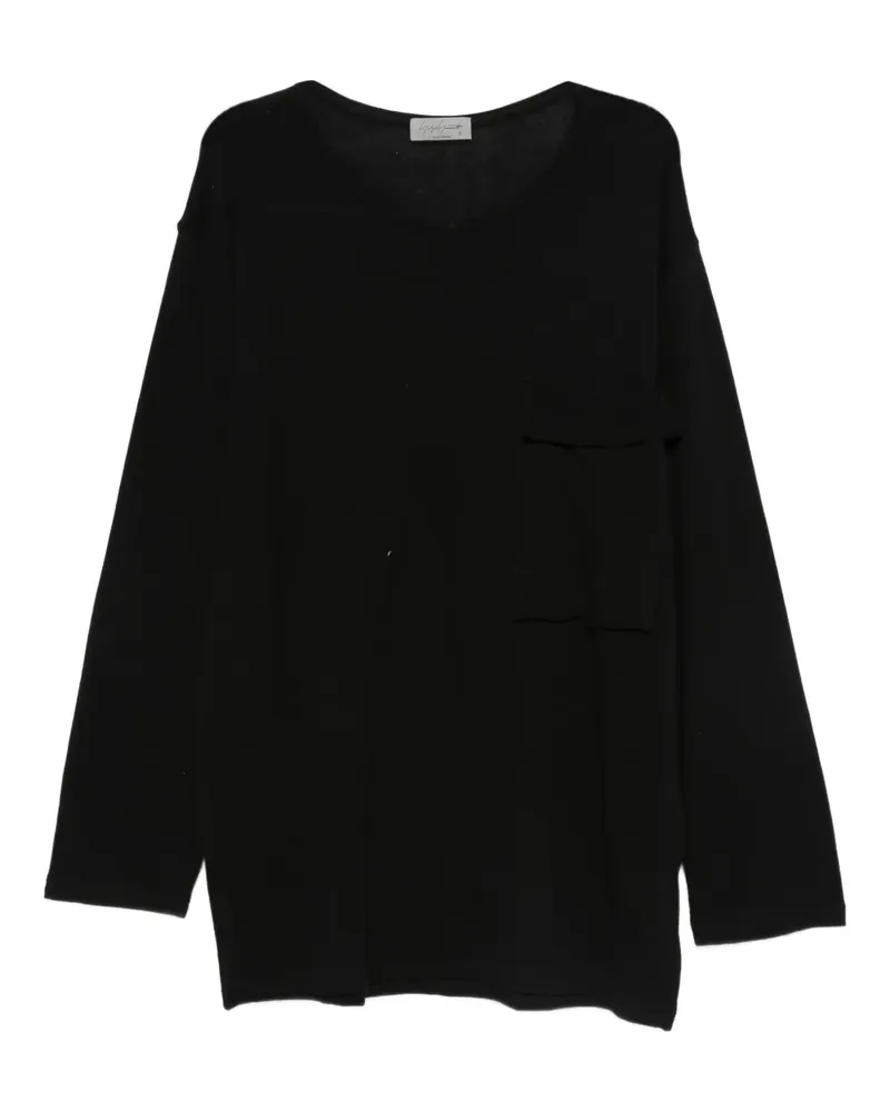 Yohji Yamamoto T-Shirt mit aufgesetzter Tasche - Schwarz Schwarz