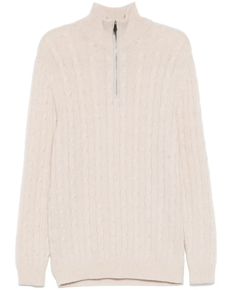 N.Peal Albemarle Cable Pullover mit kurzem Reißverschluss - Nude Nude