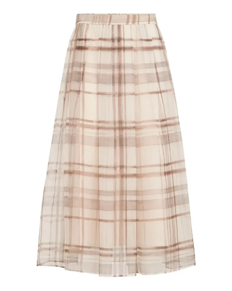 Brunello Cucinelli Faletenrock aus Seiden-Organza mit Macro Check - Nude Nude