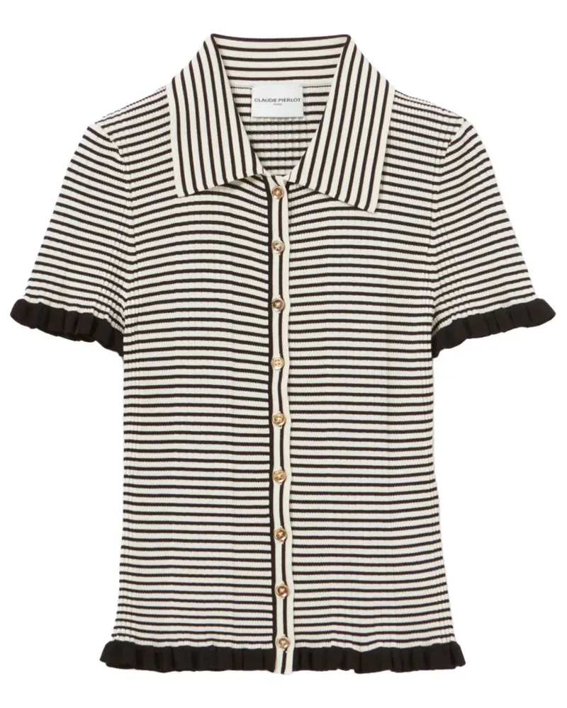 Claudie Pierlot Gestreiftes Poloshirt mit Knöpfen - Schwarz Schwarz