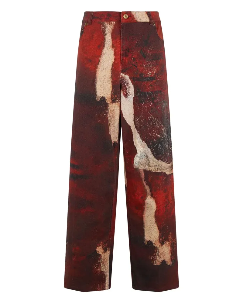 Roberto Cavalli Ausgeblichene Jeans mit Batikmuster - Rot Rot