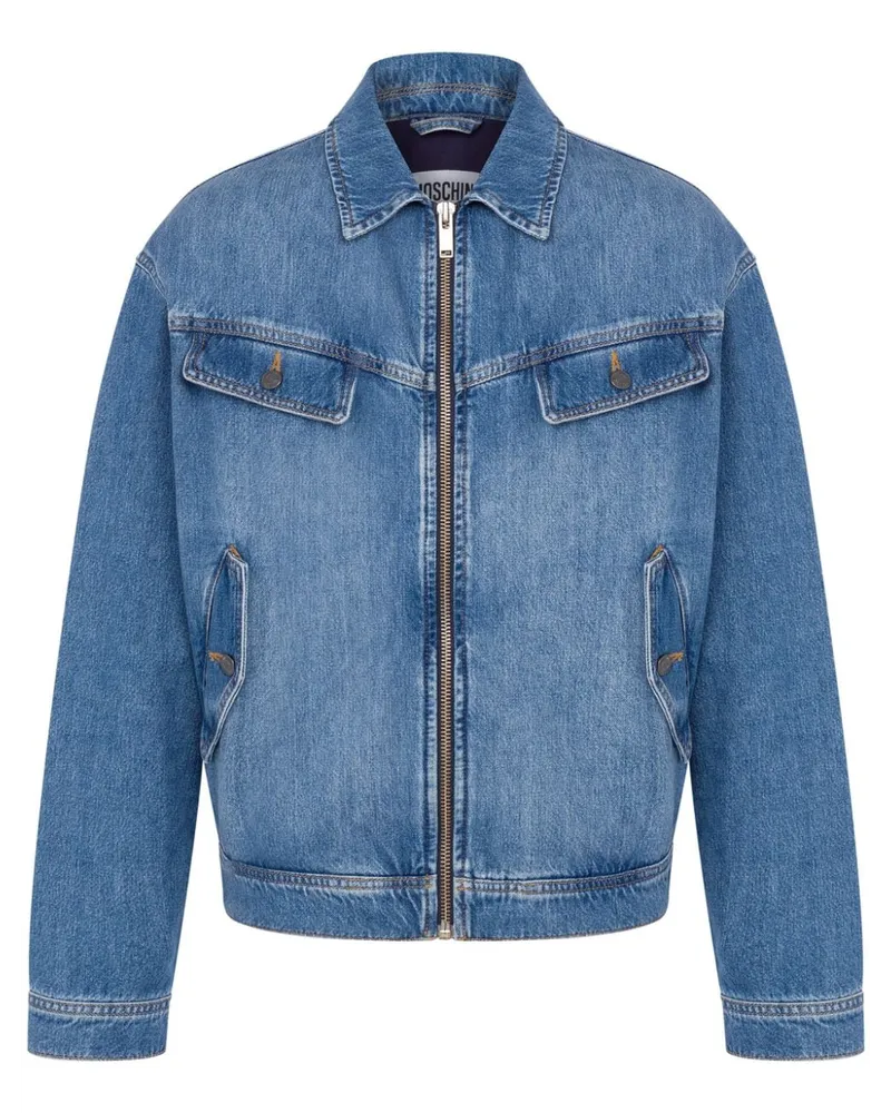 Moschino Jeansjacke mit Reißverschluss Blau