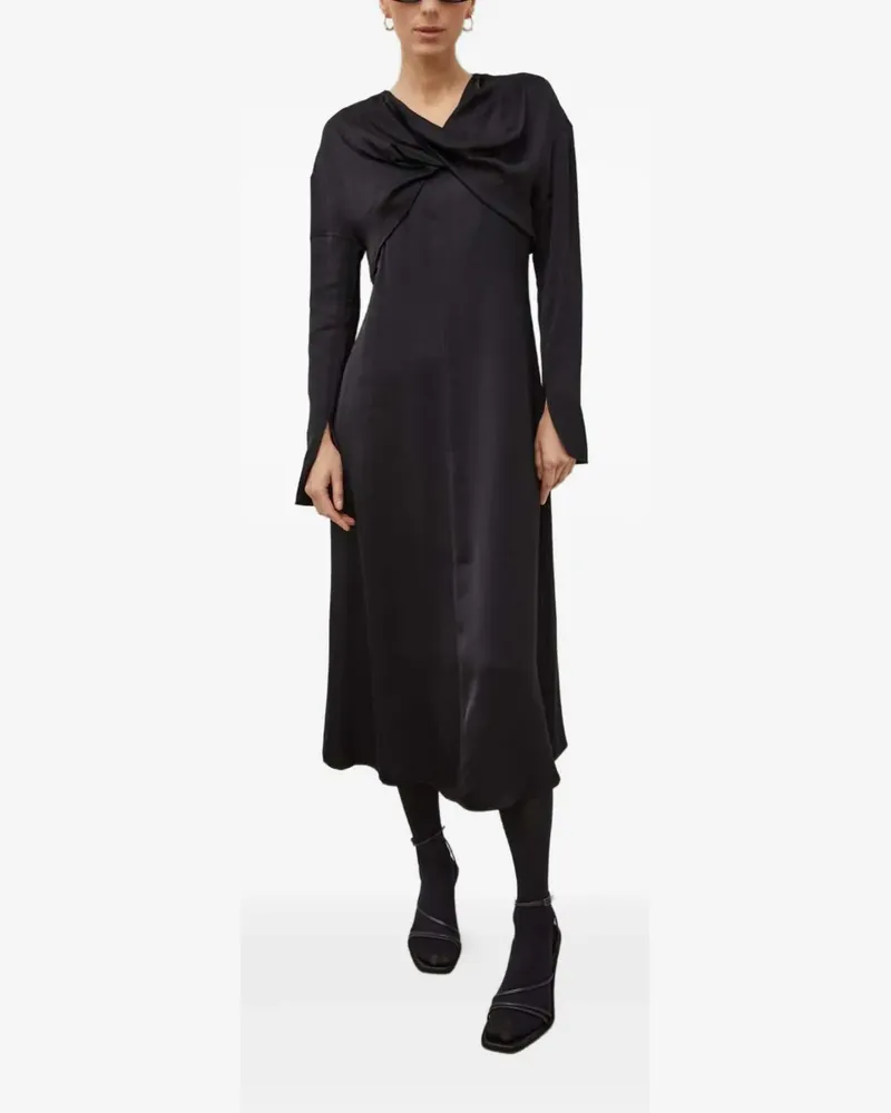 Day Birger et Mikkelsen Langärmeliges Midikleid mit verdrehtem Design - Schwarz Schwarz