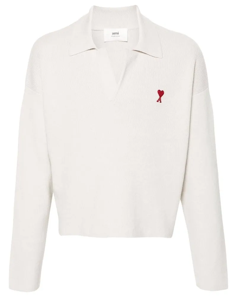 AMI Paris Gerippter Pullover mit Spreizkragen - Nude Nude