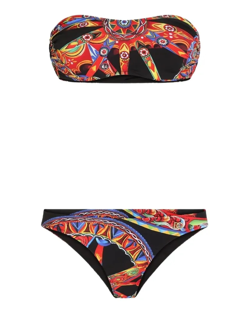 Dolce & Gabbana Bandeau-Bikini mit Carretto-Print - Schwarz Schwarz