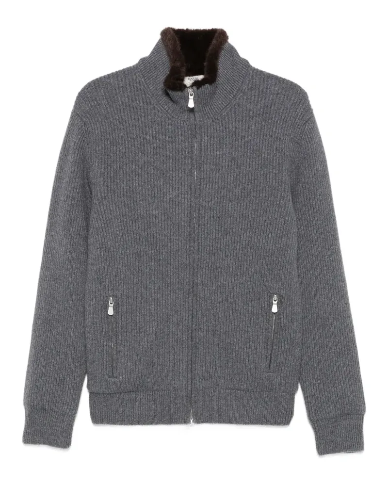 BARBA Gerippte Strickjacke mit Pelzbesatz - Grau Grau