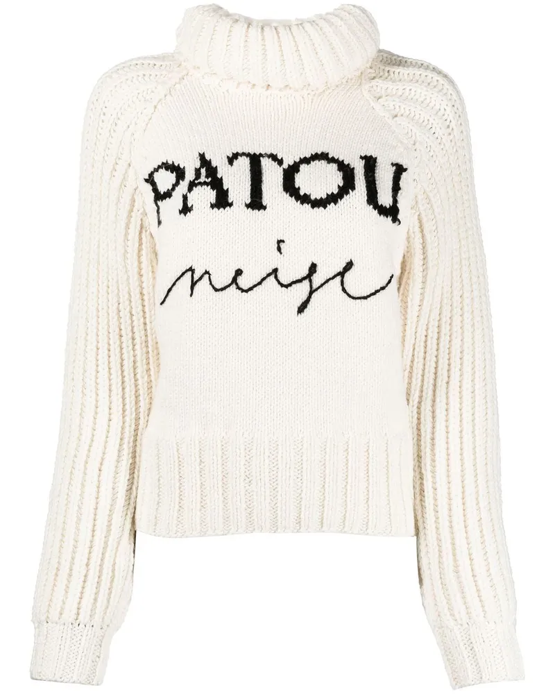Patou Intarsien-Pullover mit Logo Weiß
