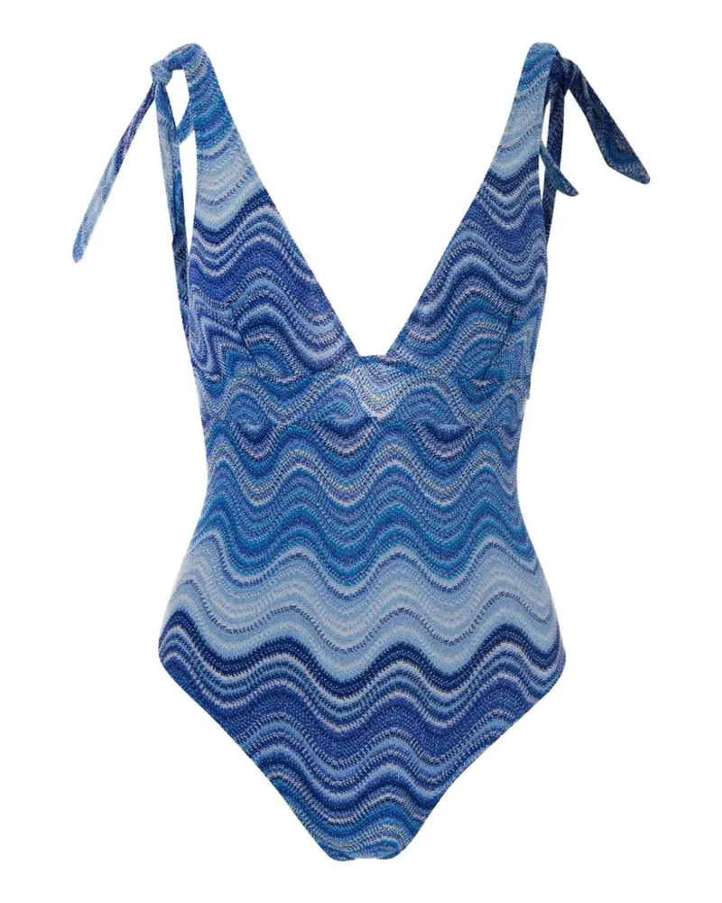 MC2 Saint Barth Marylin zigzag-knit tie-fastening swimsuit - Blau Blau