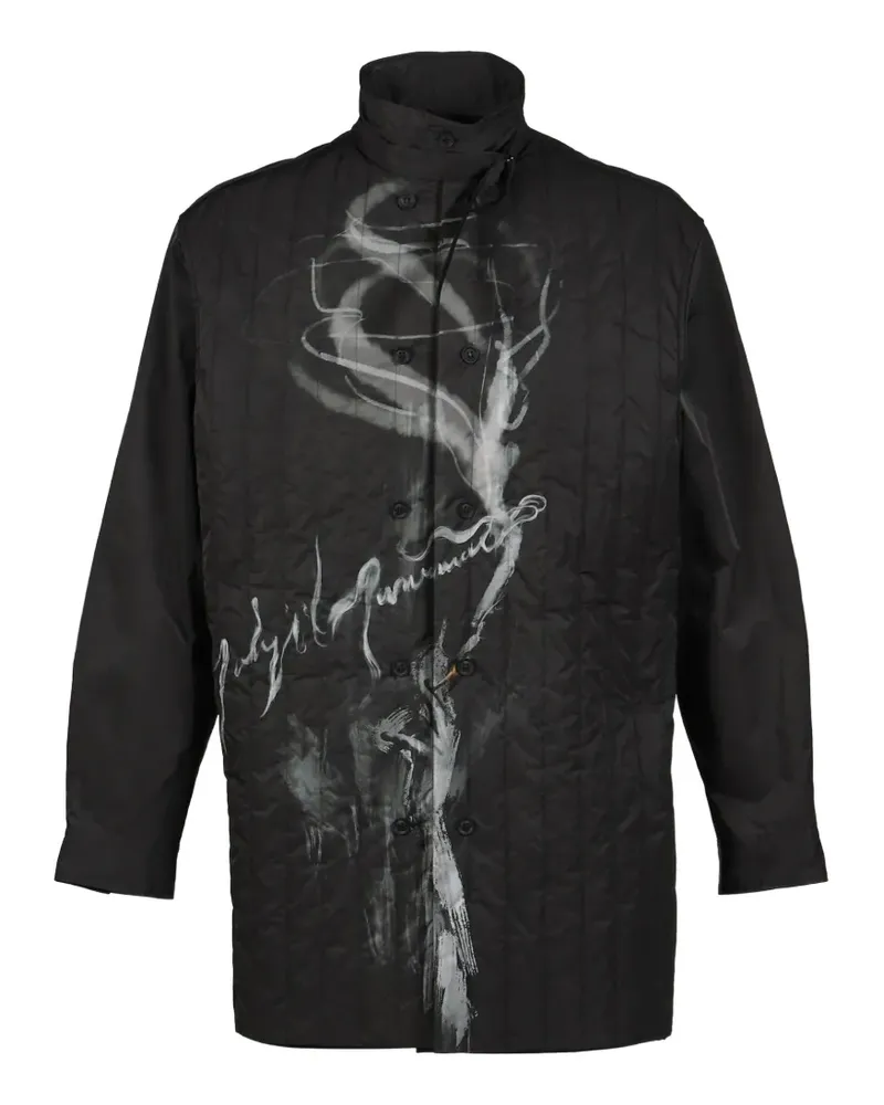 Yohji Yamamoto Wattierter Mantel mit Logo-Print - Schwarz Schwarz