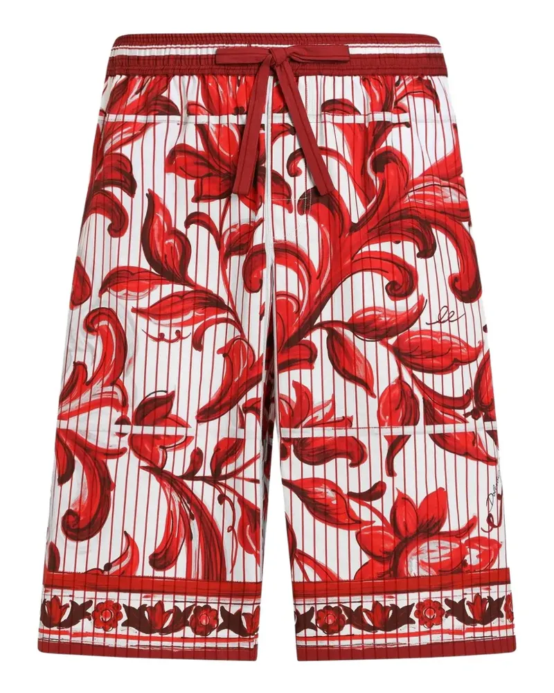 Dolce & Gabbana Vanity Bermudas aus gestreiftem Popeline mit Majolika-Print - Weiß Weiß