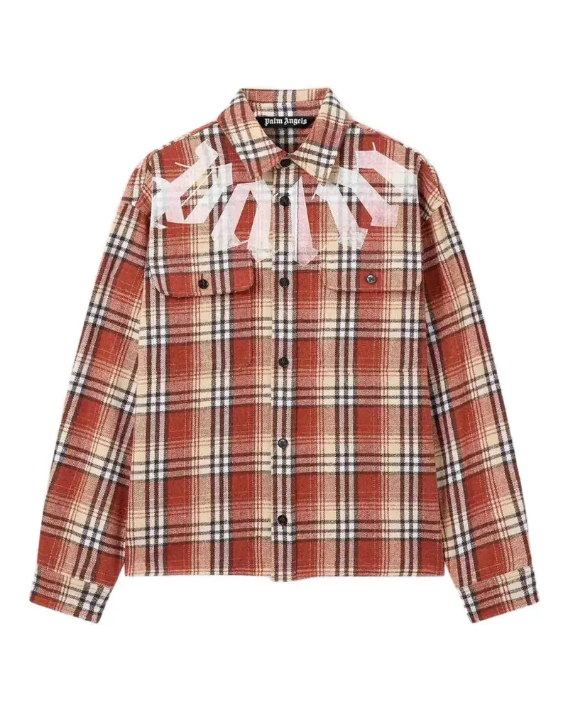 Palm Angels Karierte Hemdjacke mit Logo-Print - Orange Orange