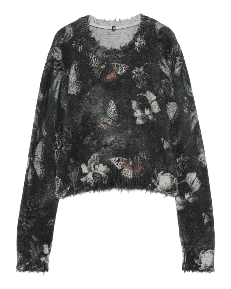 R13 Distressed-Pullover mit Schmetterling-Print - Schwarz Schwarz