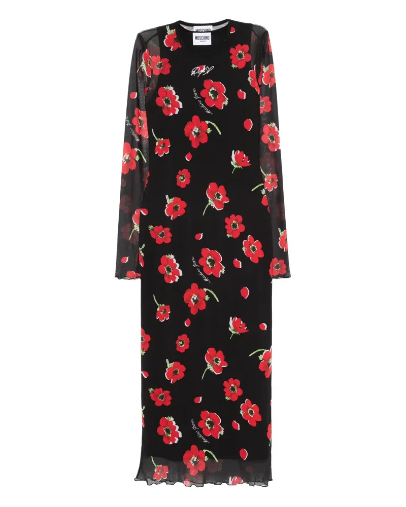Moschino Midikleid mit Blumen-Print - Schwarz Schwarz