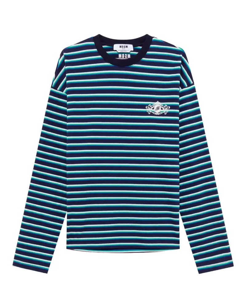 MSGM Gestreifter Pullover mit Logo-Stickerei - Blau Blau