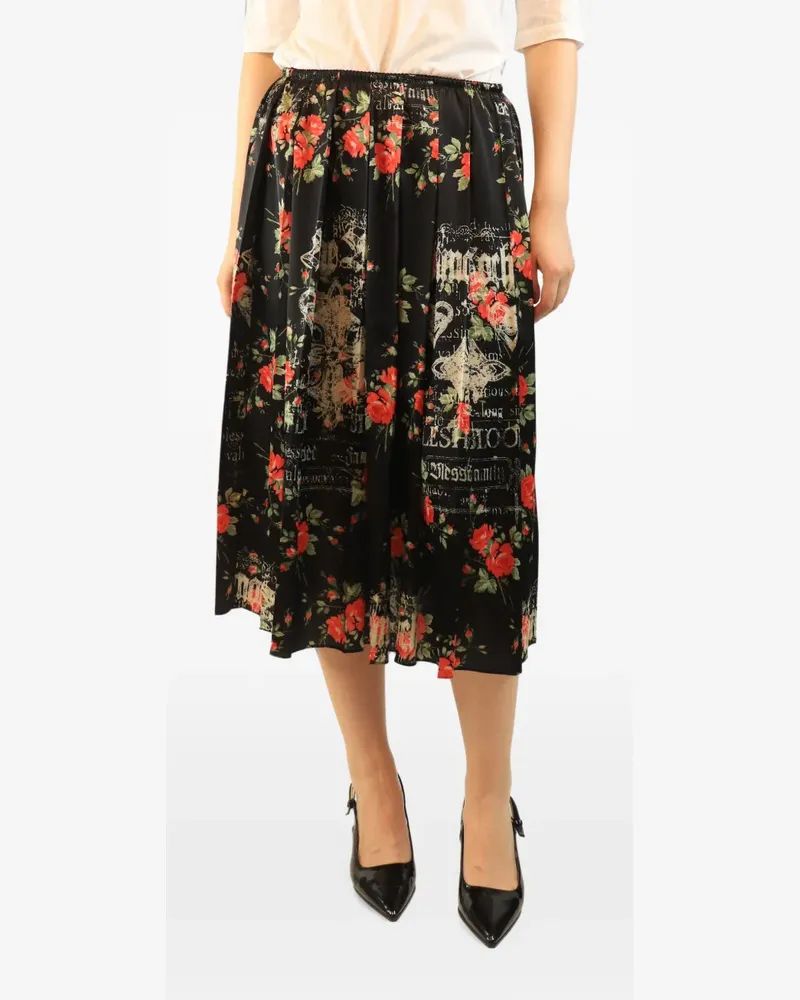 Simone Rocha floral-print pleated midi skirt - Schwarz Schwarz