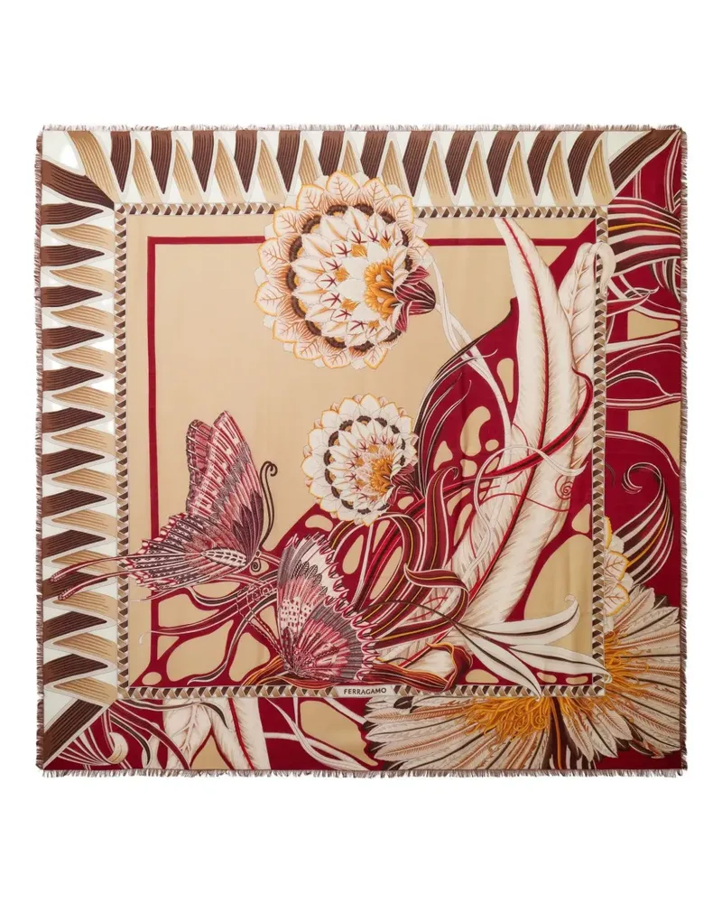 Ferragamo Schal mit Blumen-Print - Nude Nude