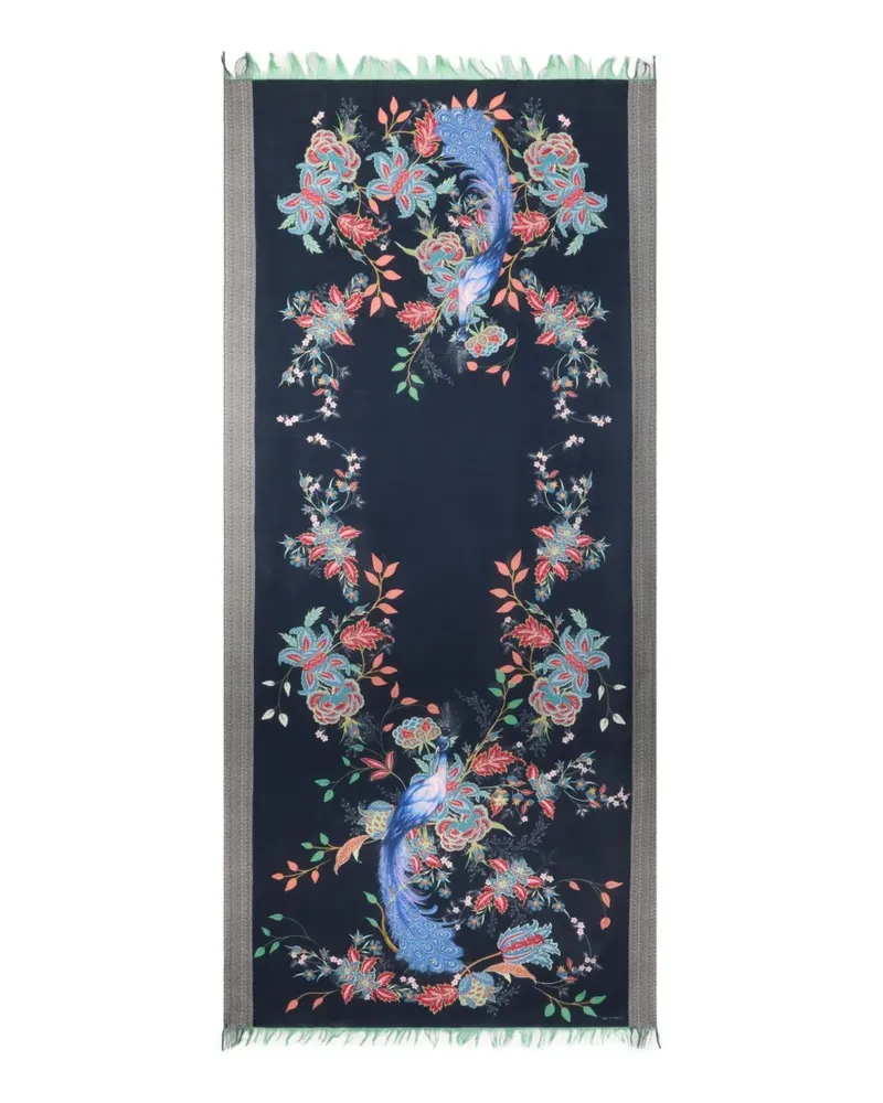 Etro Schal mit Pfauen-Print - Blau Blau