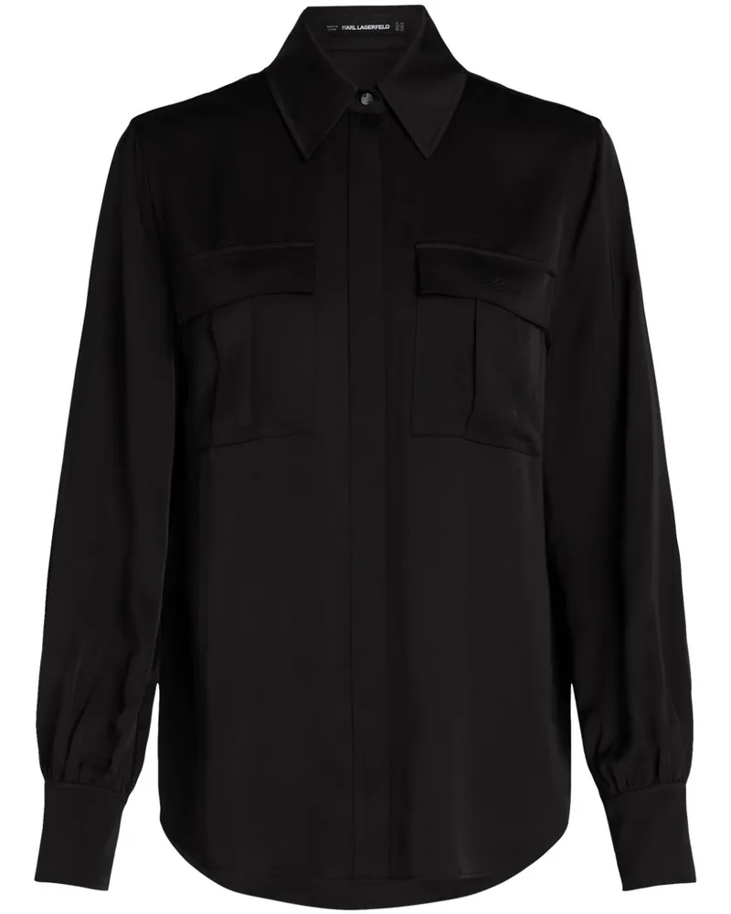 Karl Lagerfeld Satin Cargo-Hemd - Schwarz Schwarz