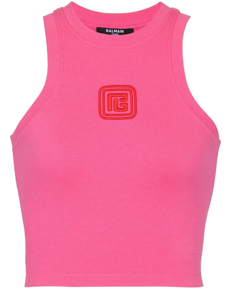 Balmain Cropped-Tanktop mit Logo-Stickerei - Rosa Rosa
