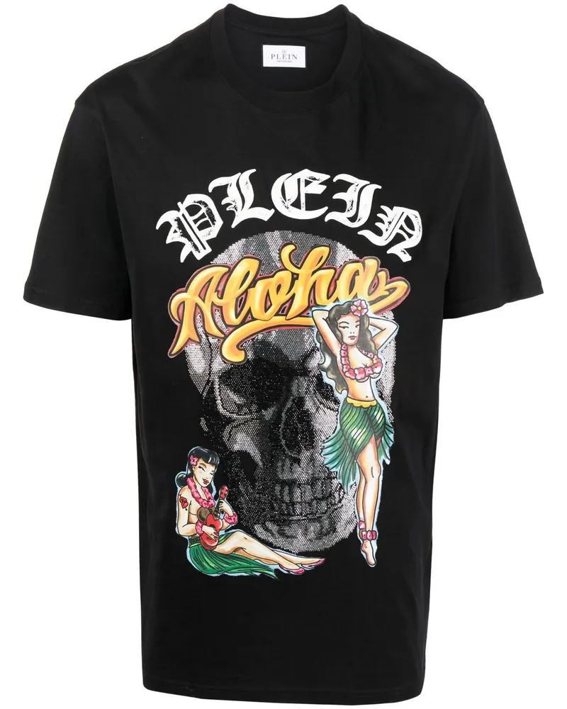 Philipp Plein T-Shirt mit Hawaii-Print - Schwarz Schwarz