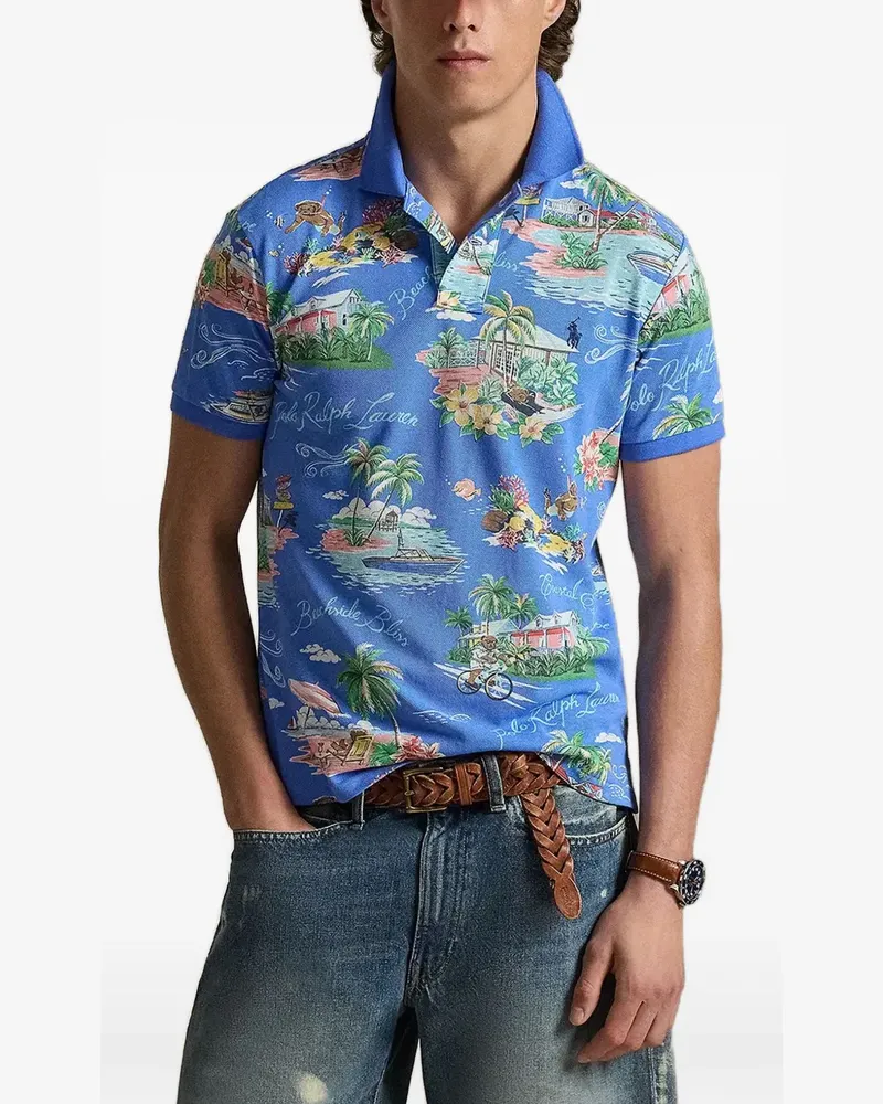 Ralph Lauren tropical-print pique polo shirt - Blau Blau