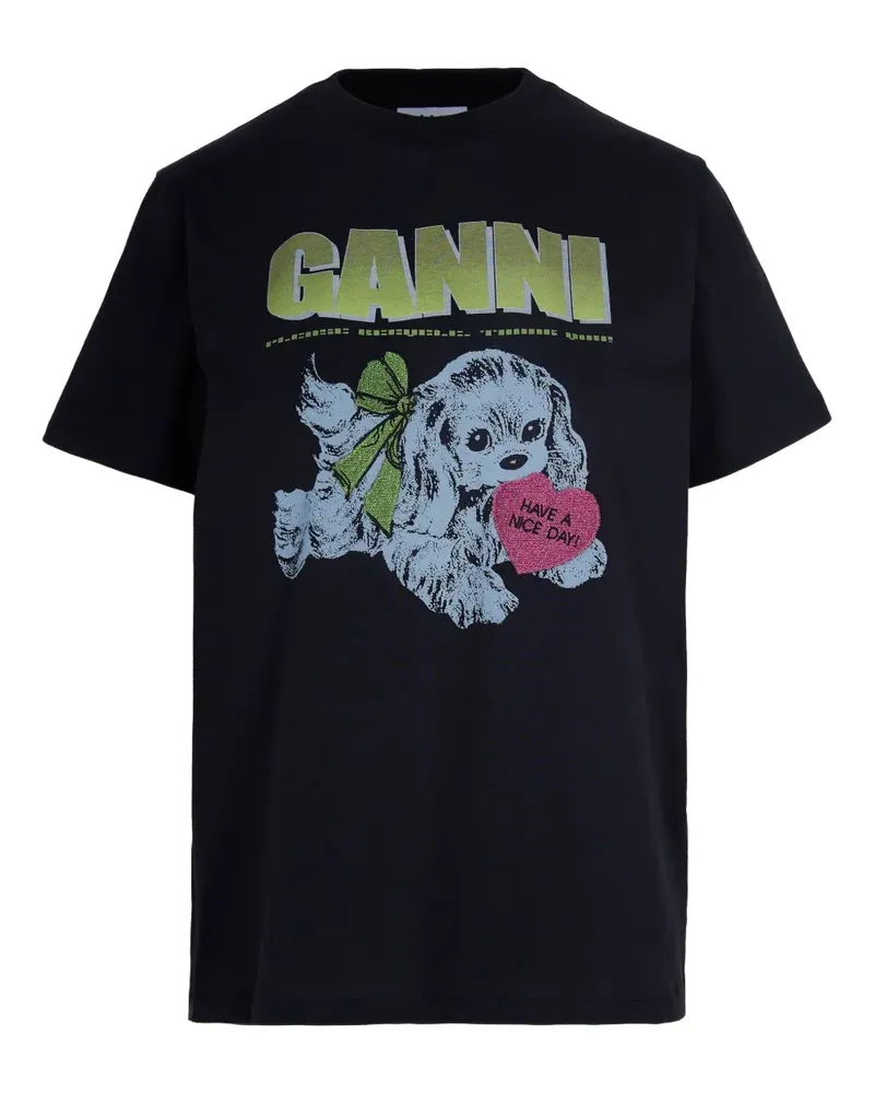 Ganni logo-print T-shirt - Schwarz Schwarz