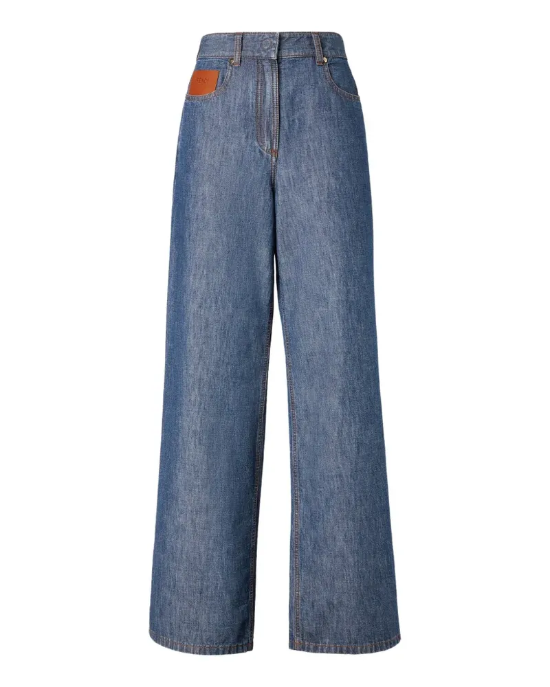 Fendi Weite Hose mit Logo-Patch - Blau Blau