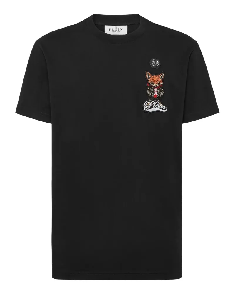 Philipp Plein T-Shirt mit Fuchs-Patch - Schwarz Schwarz