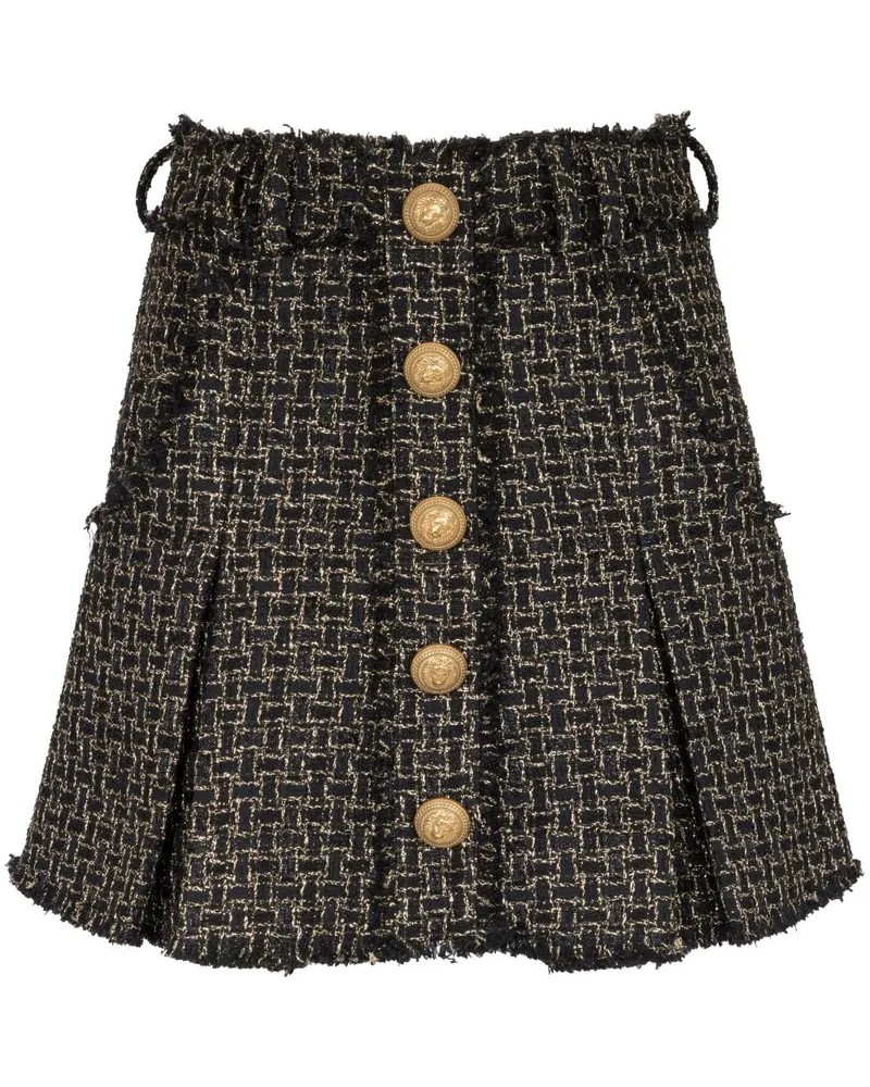 Balmain Tweed-Rock mit Falten - Schwarz Schwarz