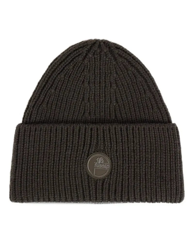 FUSALP ribbed-knit logo-patch beanie hat - Braun Braun