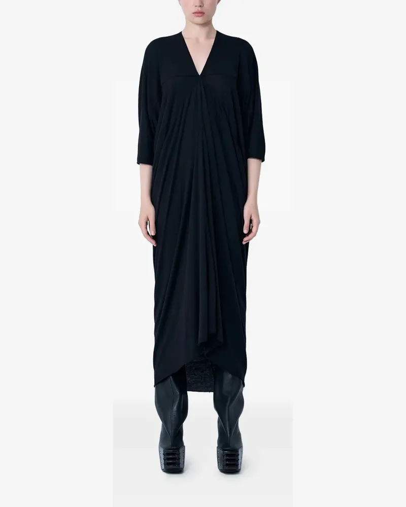 Rick Owens Drapiertes Kleid mit V-Ausschnitt - Schwarz Schwarz