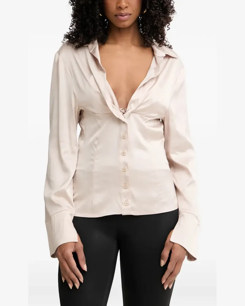 Silvian Heach satin-finish slit-cuff shirt - Nude Nude