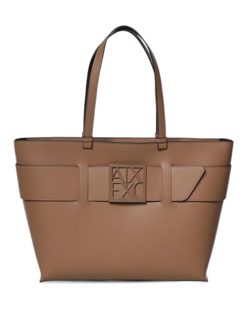 Armani Exchange logo-plaque buckled shoulder bag - Braun Braun
