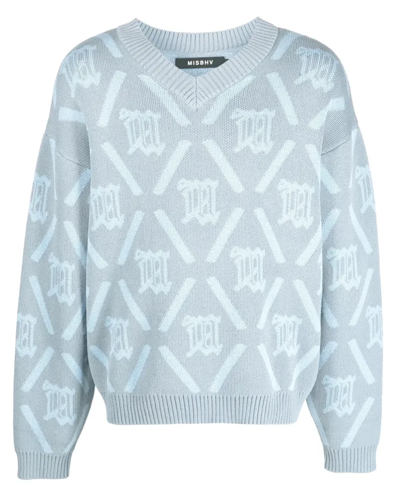 MISBHV Intarsien-Pullover mit V-Ausschnitt - Blau Blau