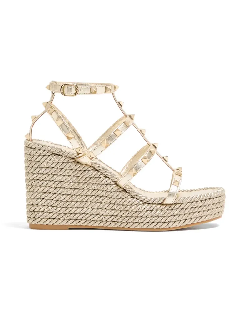 Valentino Garavani Rockstud laminated nappa wedge sandals 95 mm - Gold Gold