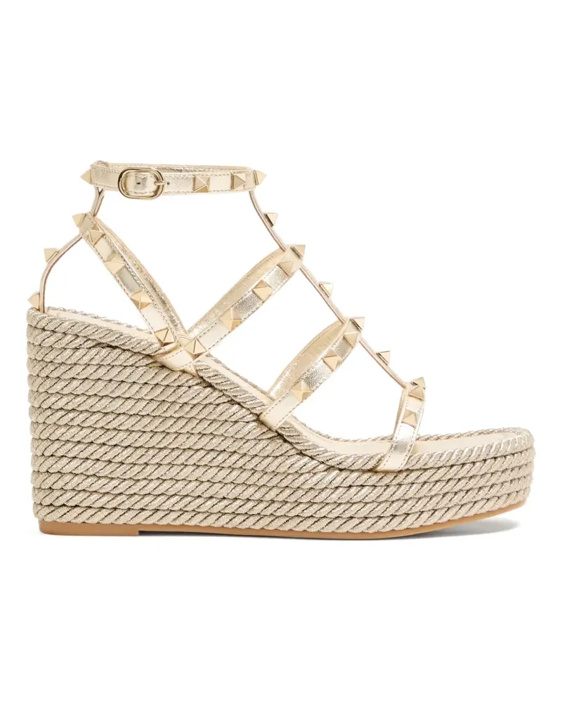 Valentino Garavani Laminierte Rockstud Wedge-Sandalen aus Nappaleder 95 mm - Gold Gold