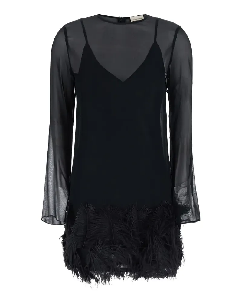 Semicouture Rae Minikleid mit transparenten Ärmeln und Federbesatz - Schwarz Schwarz